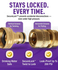 Easy Connect Low Lead Locking Garden Hose Quick Connect Fittings 3/4 Inch GHT Solid Brass Leak Proof Up To 200 PSI details