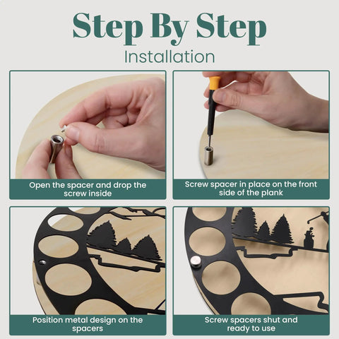 Step-by-step installation of 18 Ball Golf Ball Display Case Wall Mount With Metal And Wood Frame Custom Wooden Backing