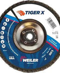Tiger X Flap Disc With Ceramic And Zirconia Alumina Blend For Hardcore Grinding Angled Backing 36 Grit 7 Inch Front View
