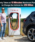 Nacs To Ccs1 Adapter For Tesla Superchargers Bringing Hella Smooth 300Kw Dc Fast Charging To Ford Rivian And Gm Electric Vehicles For No Stress Long Distance Drives with woman at Tesla charger.