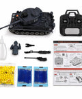 1:18 Tiger RC Tank With Metal Tracks That Shoot BB Pellets And Water Bombs, 45-Degree Climb, 2.4GHz Remote Control set