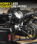 Motorcycle secured with 4 Piece Ratchet Strap Tie Down Kit With Beefy Padded Handles Coated S Hooks And Safety Clips In Truck