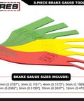 8 Piece Metal Brake Gauge Tool Set for Sheet Metal, 20 Gauge, color coded high visibility finish, showing SAE and metric sizes