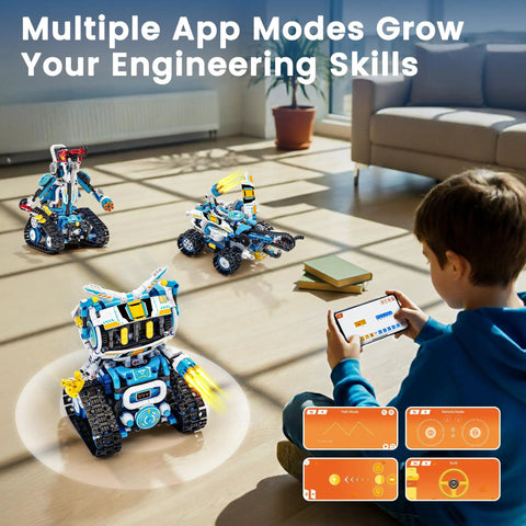 Five In One STEM Robotics Kit With App And Remote Control Build Code And Play Projects A Kid Friendly Gift For Ages 8 To 12 That Makes Learning Hands On Creative And Totally Fun This Holiday Season kids app-controlled robot builds