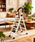 Four Step Folding Ladder For Home Office Kitchen And Garage, Portable And Space Saving Stool With Anti Slip Feet, Easy Storage, Sturdy Durable Construction, Compact Multi Use Step Ladder For Every Room in living room
