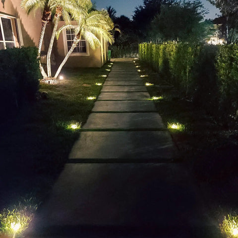 Lit Low Voltage Well Lights 4W LED Outdoor Landscape Lighting 12V illuminating pathway at night