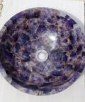 Kick Up Your Modern Bathroom Vibes With This Sleek Amethyst Countertop Sink Featuring A Handmade Stone Vessel Wash Basin That Offers A Smooth Nonporous Glaze For Everyday Use And Major Style Points, 24 inch round design.