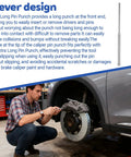 Person using Steel Pin Punch Set with 3/16 inch extra long pin punch on a car brake system for precision work.