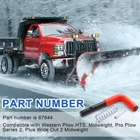 Snow Plow Stand Lock Pin Kit 67844 with red and black handle, spring, and pin, compatible with Ultra Mount HTS Midweight Pro Plow Series