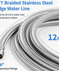 Coiled 12 ft braided stainless steel refrigerator water line with 1/4 in compression fittings