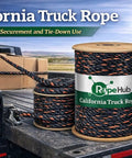 Heavy Duty Truck Rope For Cargo Securement And Tie Downs With Twisted 3 Strand Polypropylene Black With Orange Tracer on pickup