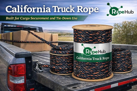 Heavy Duty Truck Rope For Cargo Securement And Tie Downs With Twisted 3 Strand Polypropylene Black With Orange Tracer on pickup