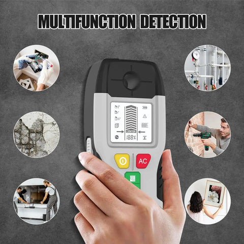 6 in 1 Stud Finder Wall Scanner, Electronic Center and Edge Detector with HD LCD Display used for various detection tasks.