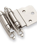 Three Eighths Inch Inset Cabinet Hinges Brushed Nickel Satin Nickel Finish Self Closing Offset Hinges close-up view