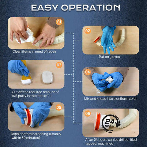 Step-by-step instructions for using Epoxy Putty 200g Fast Repair Two Part Filler For Metal Wood Tile Ceramics Bonding and Repair