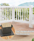 Easy Install 4x4 Post Base With 3.3x3.5 Inch Inner Size for patio deck, shown installed with close-up inset of black post bracket.