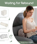 Lumbar Support Pillow For Your Recliner Accent Chair Couch Or Office Chair With Tufted Corduroy Back Cushion beside a woman.