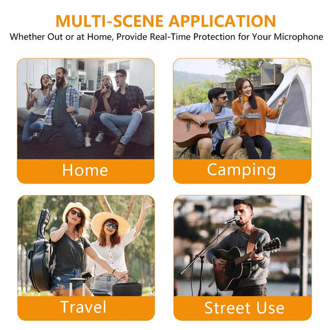 Heavy Duty Dual Wireless Microphone Case For Two Mic Systems With Tough Hard Shell And Soft Lining Plus Dual EVA Trays Fits Party Box Karaoke Receivers Adapters And Batteries Great For Stage Travel And Backup Mics Orange Box, home, camping, travel, street use applications shown in image