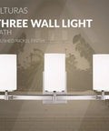 Alturas Three Light Wall And Bath Vanity Light In Brushed Nickel Finish For Modern Bathrooms, 300 Total Watts, 9.125 Inch Height, 22 Inch Wide, Steel Construction, Slick Vanity Lighting Fixture For Hallways And Powder Rooms
