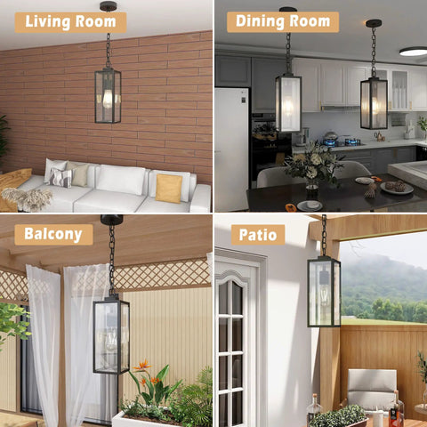 Outdoor Pendant Light Matte Black Adjustable Exterior Hanging Porch Lighting Waterproof Ceiling Mount Lamp With Clear Glass