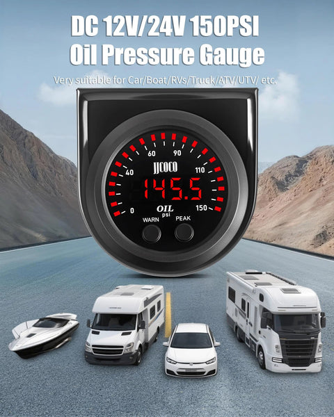 Digital oil pressure gauge kit with LED readout for vehicles