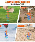 Beefy Heavy Duty Ground Anchor Screws In 4 Pack With Nuts And Tool Spiral Trampoline Anchors showing four installation methods.