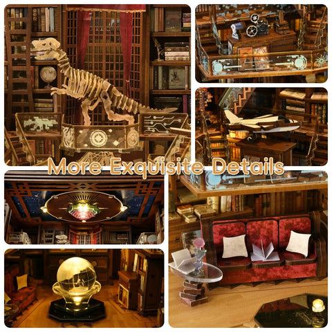 DIY Book Nook Kit For Dollhouse Lovers 3D Wooden Puzzle Bookend And Bookshelf Insert Decor With LED Light Miniature Nook close-up