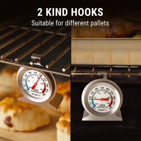 Two Pack Analog Oven Thermometer For Gas Ovens 50 To 300C And 100 To 600F Stainless Steel 431 Gauge with various hook options