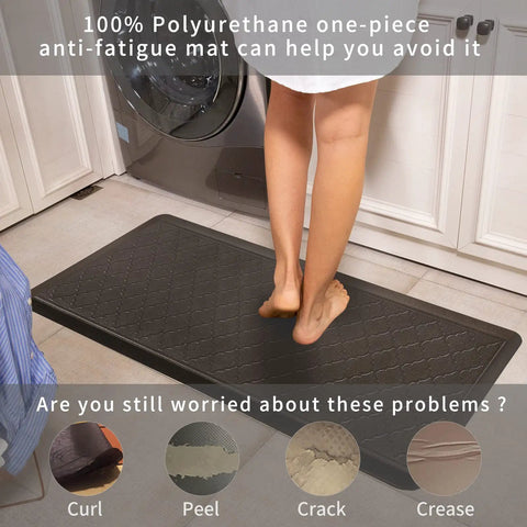 Person standing on 24 X 60 Inch Extra Thick Anti Fatigue Kitchen Mat And Office Runner, Waterproof Non Slip Desk Pad for comfort