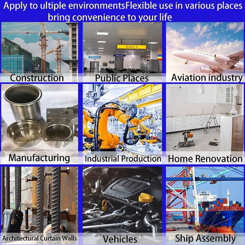 Collage showing applications of 10 Piece 304 Stainless Steel Disc Blanks Set in construction, manufacturing, aviation, and more.