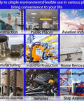 Montage of various industries: construction, aviation, manufacturing, public places, vehicles, ship assembly, and home renovation applications.