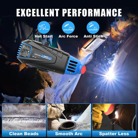 Portable Arc Welding Gun 110V 90A Stick Welder With IGBT Inverter in use for metal welding, showcasing arc force and clean beads.