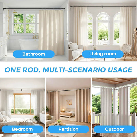 Heavy Duty Black Tension Curtain Rod No Drilling Adjustable 41 To 144 Inches With Rust Resistant Finish For Living Room and Outdoor