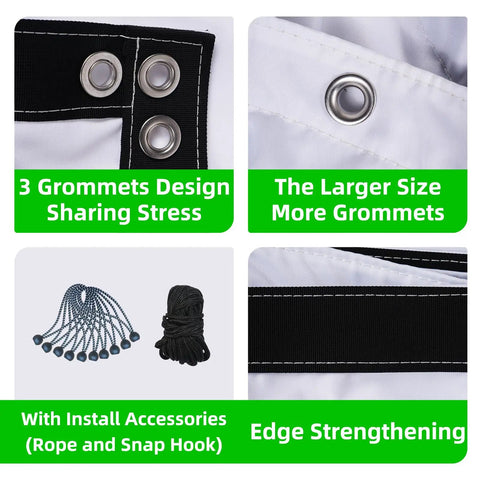 Thicker Golf Impact Screen With Probe And Snap Hooks And Grommet Holes for easy indoor outdoor installation detail