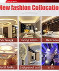 Collage of ceiling, living room, bedroom lighting with 360 Degree LED Neon Light Strip Rope Light With Remote, Dimmable And Waterproof