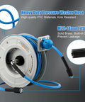 Pressure Washer Hose Reel With Retractable Hose, Sixty Foot Long One Quarter Inch Core, Auto Rewind, Wall Mounted Workhorse, Heavy Duty Steel Construction, Tangle Free Storage, Smooth Retract, 3600 PSI Ready with PVC hose and M22 fittings