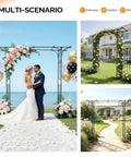 Sturdy Steel Garden Archway For Weddings And Yard Vibes with lattice sides in outdoor wedding and garden settings.