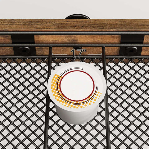 Compact Coffee Pod Drawer Holder With 35 Capsule Capacity for K Cup Storage featuring sliding mesh basket, rustic brown top view.