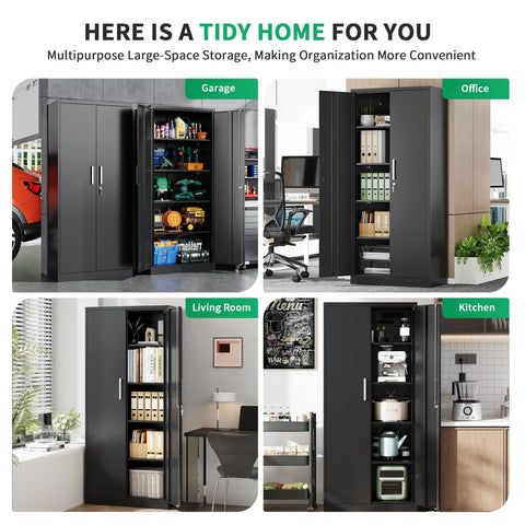 Heavy Duty Metal Garage Storage Cabinet With Doors And Adjustable Shelves 71 Inch Tall Steel Locker Organizer in various settings