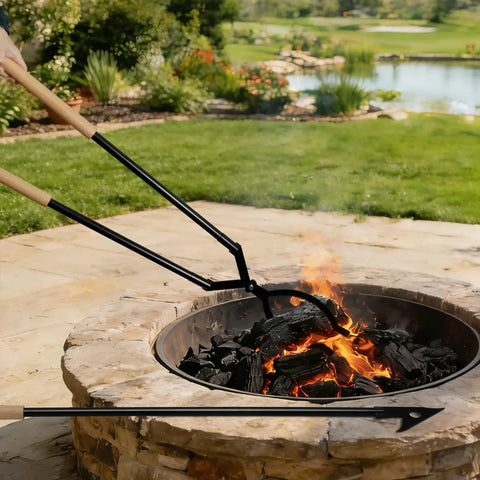 Using 42 Inch Detachable Fire Tongs And Poker Set With Carrying Bag Heavy Duty Fire Pit Tools Portable Log