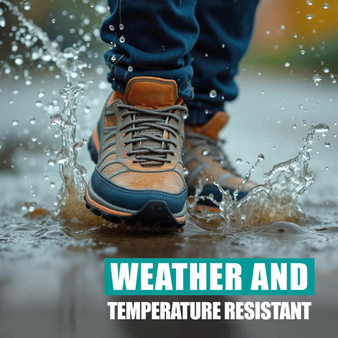 Shoes stepping in water demonstrating weather resistance with All Purpose Shoe Repair Adhesive For Sole Separation And Seam Cracks In Sneakers