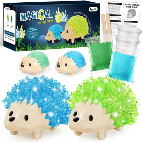 Crystal Growing Kit For Kids, Two Color Hedgehog Crystals Grow In 24 Hours, kit with blue and green crystal hedgehogs