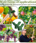 16 Piece Tree Support Kit for Fruit Trees and Vines, green plastic branch braces on lumber in orchards and vineyards