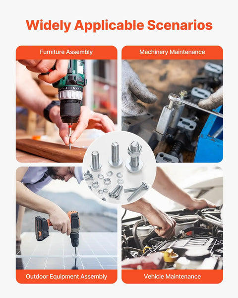 Top Rated 2250 Piece Bolts And Nuts Assortment Kit Including Metric And Imperial Machine Screws Plus Flat Washers In Alloy Steel For Shop Builds And Garage Fixes Galvanized White Finish used in furniture assembly, machinery maintenance, outdoor equipment assembly, and vehicle maintenance.