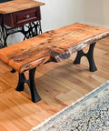 Beefy Heavy Duty Industrial Modern Coffee Table Legs 13 Inch Wide 16 Inch High Set Of Two with Curved Natural Lines under wooden table