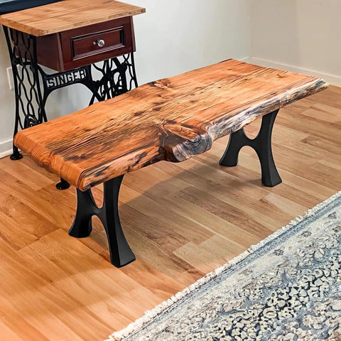 Beefy Heavy Duty Industrial Modern Coffee Table Legs 13 Inch Wide 16 Inch High Set Of Two with Curved Natural Lines under wooden table