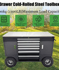 Pro Level Heavy Duty 7 Drawer Cold Rolled Steel Tool Chest With Hella Major Load Capacity And Rugged Powder Coated Finish Mobile Shop Cart on grass.