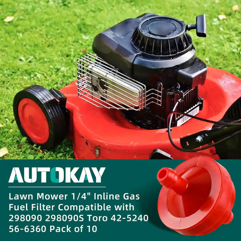 Heavy-Duty Lawn Mower Inline Gas Fuel Filter 1/4 Inch ID, 150 Micron Element, For Engines Without Fuel Pumps, Pack Of 10