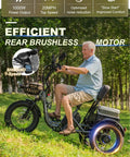 Creek Folding Electric Tricycle for Adults With Passenger Seat and Backrest, 1000W E Trike Reaches 20 MPH, Up to 80 Miles, Fat Tire 3 Wheel Electric Bike, Reverse, Parking, Differential, Gray, side view
