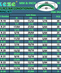 595 Piece Air Conditioning O Ring Kit With 36 Sizes Rubber O Rings size chart with dimensions and part numbers in metric and inch.